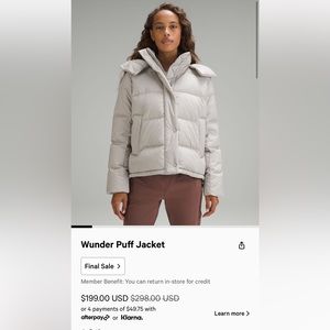 brand new lululemon wunderpuff jacket